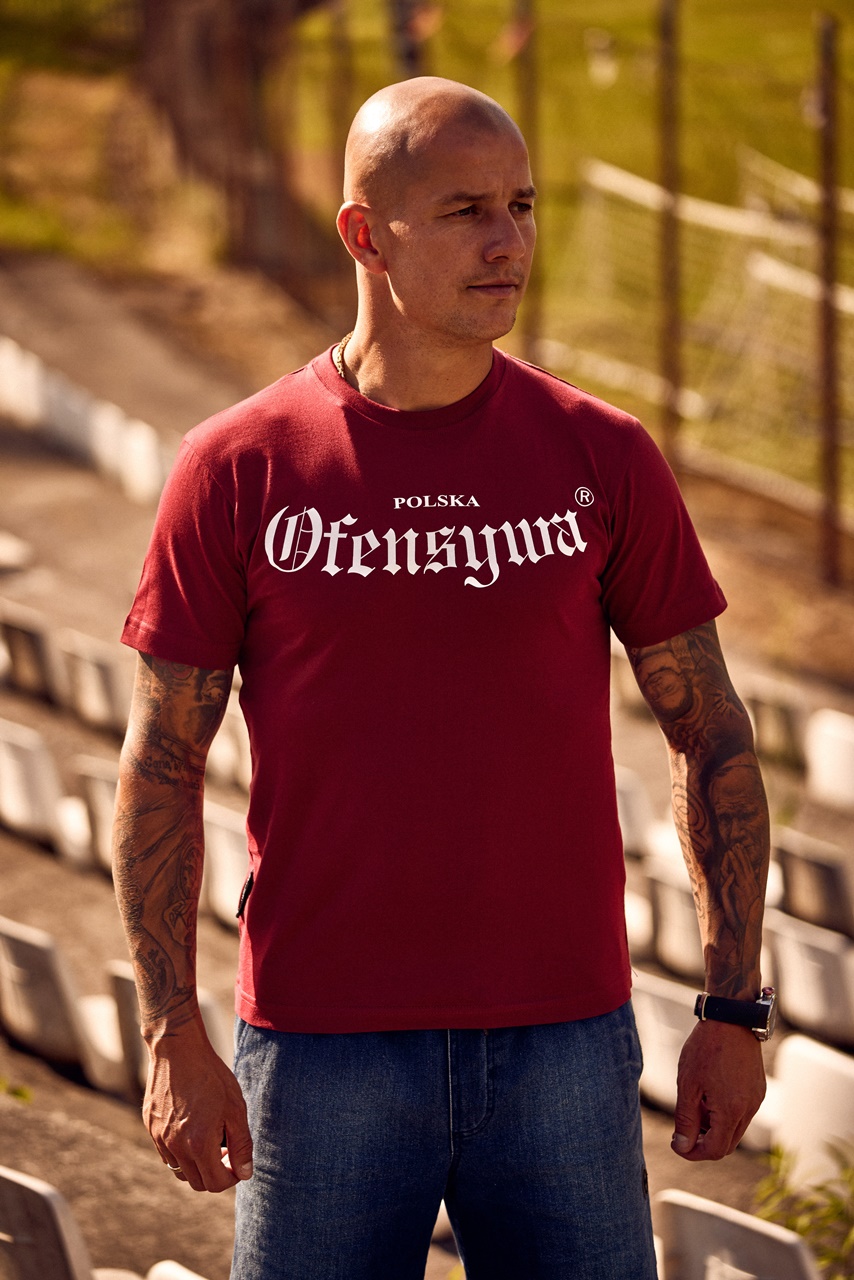 T-shirt Ofensywa GOTYK burgundowo/biały